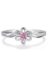 small outstanding silver flower October baby birthstone ring